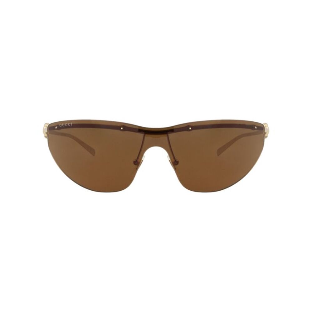 Gucci Shield-Frame Metal Sunglasses Gold Womens